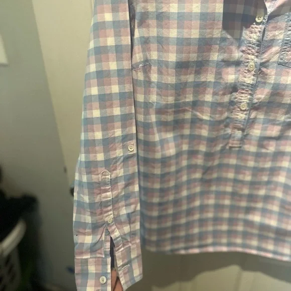 LL Bean Half Button Pullover Hidden Women's Plaid Shirt Size Small 100% Cotton - Picture 4 of 6